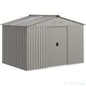 Outsunny Magazie de Grădină 4,9 m² 277x195x192 cm cu 2 Uși Culisante, Acoperiș Înclinat și 4 Grile de Ventilație, Gri Argintiu | Aosom Romania 