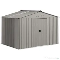 Outsunny Magazie de Grădină 4,9 m² 277x195x192 cm cu 2 Uși Culisante, Acoperiș Înclinat și 4 Grile de Ventilație, Gri Argintiu | Aosom Romania