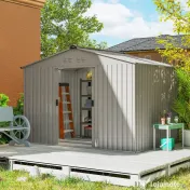 Outsunny Magazie de Grădină 4,9 m² 277x195x192 cm cu 2 Uși Culisante, Acoperiș Înclinat și 4 Grile de Ventilație, Gri Argintiu | Aosom Romania 