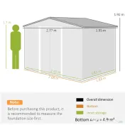 Outsunny Magazie de Grădină 4,9 m² 277x195x192 cm cu 2 Uși Culisante, Acoperiș Înclinat și 4 Grile de Ventilație, Gri Argintiu | Aosom Romania 