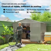 Outsunny Magazie de Grădină 4,9 m² 277x195x192 cm cu 2 Uși Culisante, Acoperiș Înclinat și 4 Grile de Ventilație, Gri Argintiu | Aosom Romania 