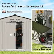 Outsunny Magazie de Grădină 4,9 m² 277x195x192 cm cu 2 Uși Culisante, Acoperiș Înclinat și 4 Grile de Ventilație, Gri Argintiu | Aosom Romania 