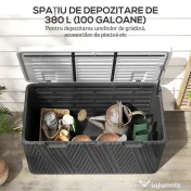 Outsunny Cutie de Depozitare Impermeabilă pentru Exterior cu Capac și Mânere, 115x60x60 cm, Negru