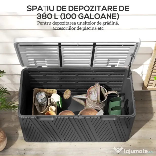 Outsunny Cutie de Depozitare Impermeabilă pentru Exterior cu Capac și Mânere, 115x60x60 cm, Negru