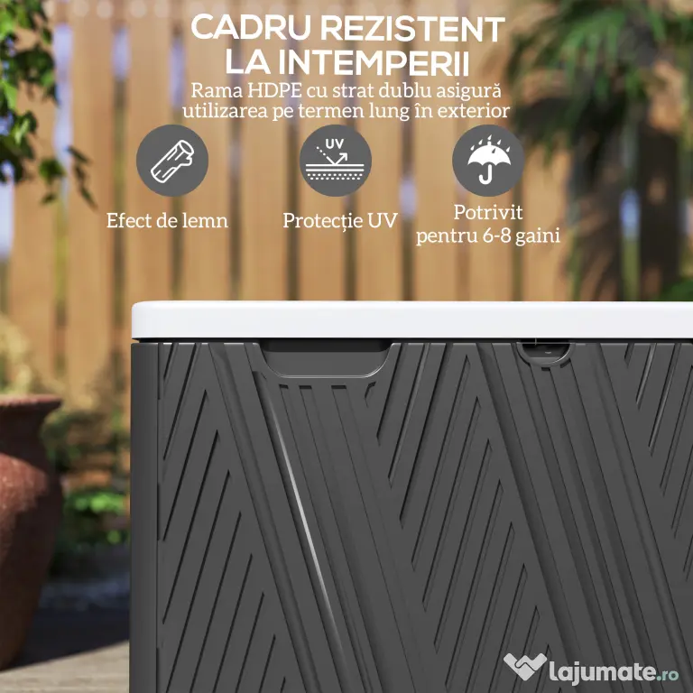 Outsunny Cutie de Depozitare Impermeabilă pentru Exterior cu Capac și Mânere, 115x60x60 cm, Negru