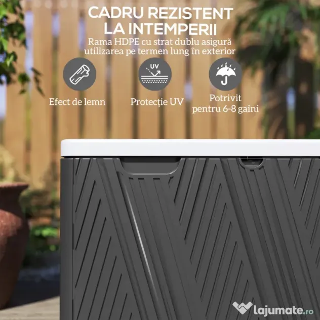 Outsunny Cutie de Depozitare Impermeabilă pentru Exterior cu Capac și Mânere, 115x60x60 cm, Negru