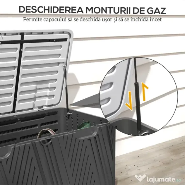 Outsunny Cutie de Depozitare Impermeabilă pentru Exterior cu Capac și Mânere, 115x60x60 cm, Negru