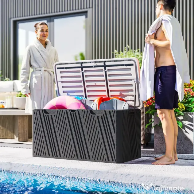 Outsunny Cutie de Depozitare Impermeabilă pentru Exterior cu Capac și Mânere, 115x60x60 cm, Negru