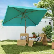 Outsunny Umbrelă de Grădină Înclinabilă cu Deschidere cu Manivelă și Orificiu de Aerisire, 300x200x235 cm, Turcoaz | Aosom Romania 