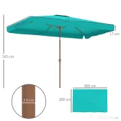 Outsunny Umbrelă de Grădină Înclinabilă cu Deschidere cu Manivelă și Orificiu de Aerisire, 300x200x235 cm, Turcoaz | Aosom Romania 