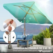 Outsunny Umbrelă de Grădină Înclinabilă cu Deschidere cu Manivelă și Orificiu de Aerisire, 300x200x235 cm, Turcoaz | Aosom Romania 