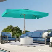 Outsunny Umbrelă de Grădină Înclinabilă cu Deschidere cu Manivelă și Orificiu de Aerisire, 300x200x235 cm, Turcoaz | Aosom Romania 