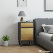 HOMCOM Noptieră Modernă cu Sertar și Dulăpior fără Mânere Gri Închis | Aosom Romania 