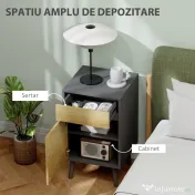 HOMCOM Noptieră Modernă cu Sertar și Dulăpior fără Mânere Gri Închis | Aosom Romania 