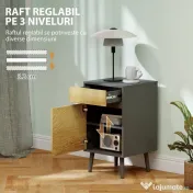 HOMCOM Noptieră Modernă cu Sertar și Dulăpior fără Mânere Gri Închis | Aosom Romania 