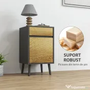 HOMCOM Noptieră Modernă cu Sertar și Dulăpior fără Mânere Gri Închis | Aosom Romania 