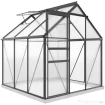Outsunny Seră din Policarbonat și Aluminiu cu Ușă Glisantă și Fereastră Reglabilă pe Acoperiș, 3.6㎡, Gri | Aosom Romania