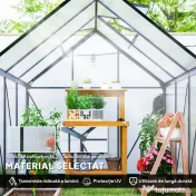 Outsunny Seră din Policarbonat și Aluminiu cu Ușă Glisantă și Fereastră Reglabilă pe Acoperiș, 3.6㎡, Gri | Aosom Romania 