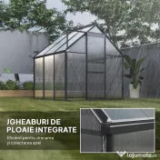 Outsunny Seră din Policarbonat și Aluminiu cu Ușă Glisantă și Fereastră Reglabilă pe Acoperiș, 3.6㎡, Gri | Aosom Romania 