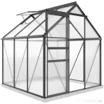 Outsunny Seră din Policarbonat și Aluminiu cu Ușă Glisantă și Fereastră Reglabilă pe Acoperiș, 3.6㎡, Gri