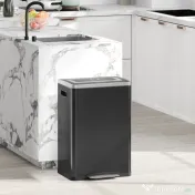 HOMCOM Coș de Gunoi cu 2 Secțiuni cu Pedală de 20L din Oțel și PP Negru 