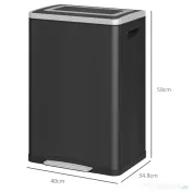 HOMCOM Coș de Gunoi cu 2 Secțiuni cu Pedală de 20L din Oțel și PP Negru 