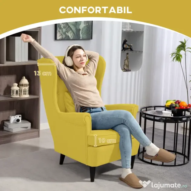 HOMCOM Fotoliu cu Taburet Asortat în Stil Contemporan Galben | Aosom Romania