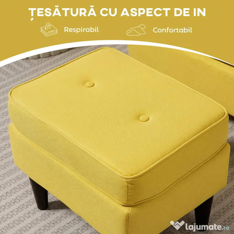 HOMCOM Fotoliu cu Taburet Asortat în Stil Contemporan Galben | Aosom Romania