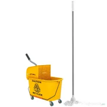 HOMCOM Găleată Profesională pentru Spălat Podele 20L cu Mop, Stoarcător, Roți și Mâner, 45x26,5x70 cm, Galben
