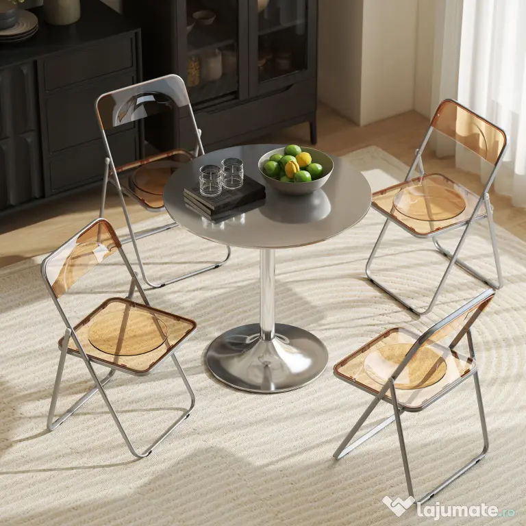 HOMCOM Set de 4 Scaune Pliabile din Acril, Scaune Pliabile Economisitoare de Spațiu din Oțel, Scaun Pliabil pentru Interior pentru Casă, Birou, Petreceri și Evenimente, 47x48x75 cm, Portocaliu | Aosom Romania