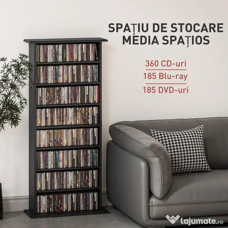 HOMCOM Dulap pentru CD-uri cu 6 Rafturi Reglabile pentru 360 CD-uri/185 DVD-uri Negru | Aosom Romania