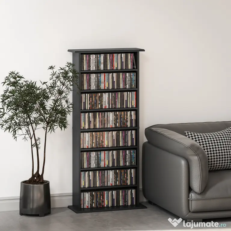 HOMCOM Dulap pentru CD-uri cu 6 Rafturi Reglabile pentru 360 CD-uri/185 DVD-uri Negru | Aosom Romania