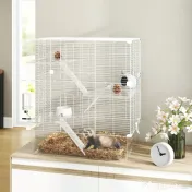 PawHut Cușcă pentru Rozătoare cu Multe Niveluri și Accesorii Incluse, 73x47x80 cm, Alb | Aosom Romania 