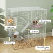 PawHut Cușcă pentru Rozătoare cu Multe Niveluri și Accesorii Incluse, 73x47x80 cm, Alb | Aosom Romania 