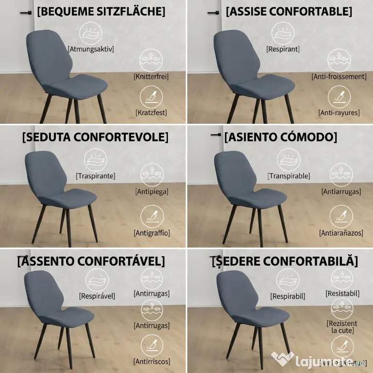HOMCOM Scaune Tapitate Metalice, Gri Modern | Aosom Romania
