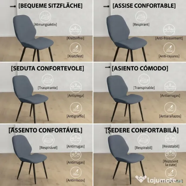 HOMCOM Scaune Tapitate Metalice, Gri Modern | Aosom Romania
