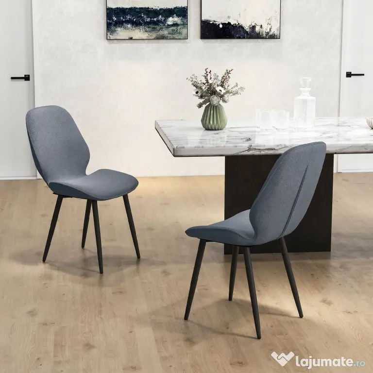 HOMCOM Scaune Tapitate Metalice, Gri Modern | Aosom Romania