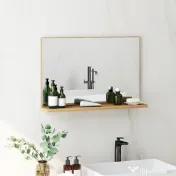 kleankin Oglindă de baie de perete cu poliță, design modern și multifuncțional, 60x12x40 cm, lemn 