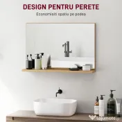 kleankin Oglindă de baie de perete cu poliță, design modern și multifuncțional, 60x12x40 cm, lemn 