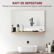kleankin Oglindă de baie de perete cu poliță, design modern și multifuncțional, 60x12x40 cm, lemn 
