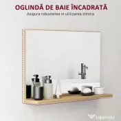 kleankin Oglindă de baie de perete cu poliță, design modern și multifuncțional, 60x12x40 cm, lemn 