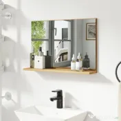kleankin Oglindă de baie de perete cu poliță, design modern și multifuncțional, 60x12x40 cm, lemn 