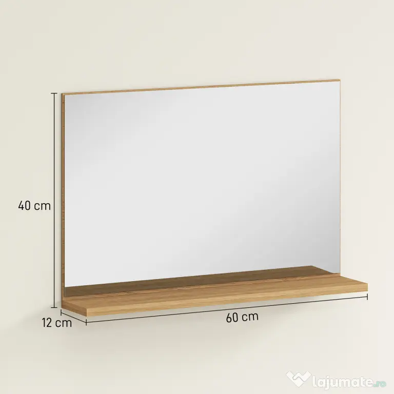kleankin Oglindă de Baie Modernă cu Poliță 60x12x40 cm, Lemn | Aosom Romania