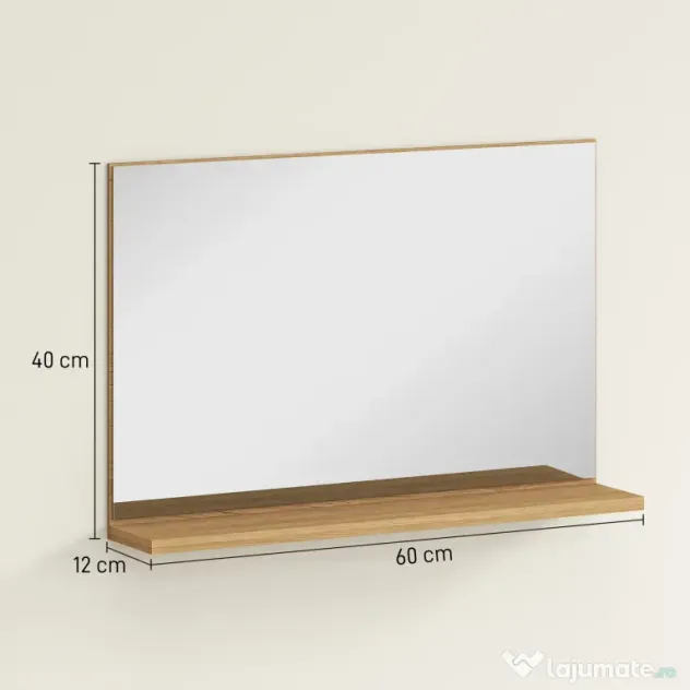kleankin Oglindă de Baie Modernă cu Poliță 60x12x40 cm, Lemn | Aosom Romania