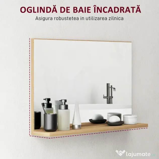 kleankin Oglindă de Baie Modernă cu Poliță 60x12x40 cm, Lemn | Aosom Romania