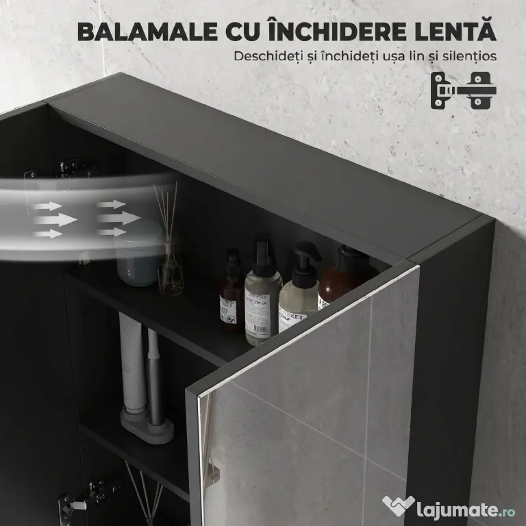 HOMCOM Dulap Suspendat de Baie cu 2 Uși cu Oglindă și 2 Rafturi Interne 60x15x75cm, Negru | Aosom Romania