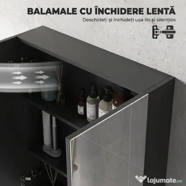 HOMCOM Dulap Suspendat de Baie cu 2 Uși cu Oglindă și 2 Rafturi Interne 60x15x75cm, Negru | Aosom Romania