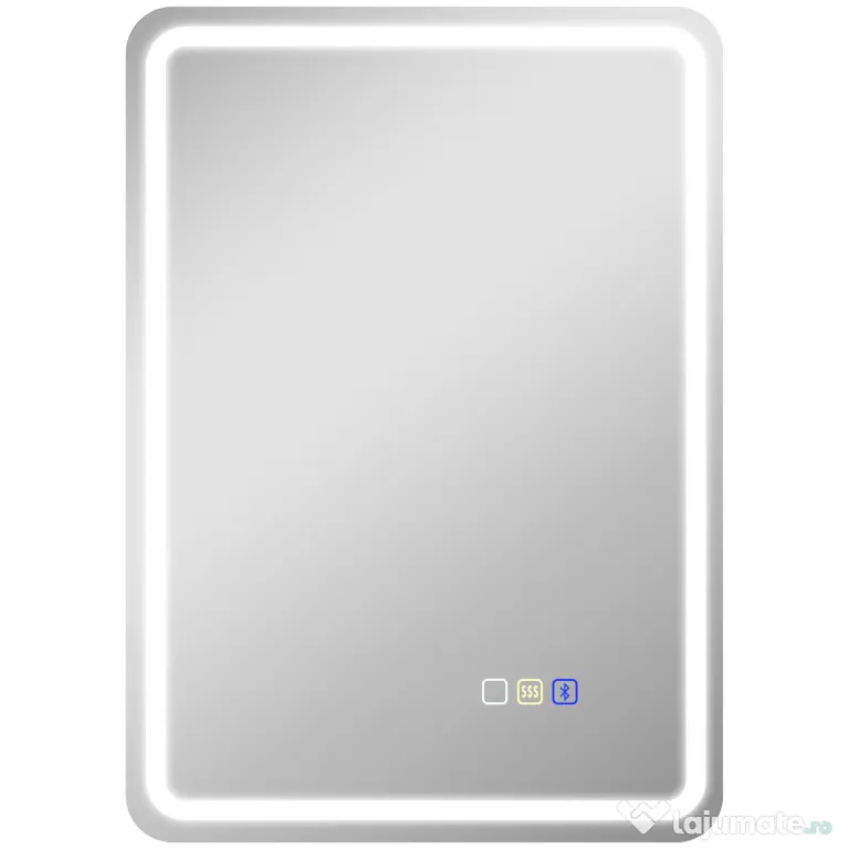 HOMCOM Oglindă de Baie Bluetooth LED 50 x 70 cm cu Anticeață - Argintiu | Aosom Romania
