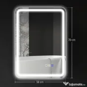 HOMCOM Oglindă de Baie Bluetooth LED 50 x 70 cm cu Anticeață - Argintiu | Aosom Romania 