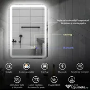 HOMCOM Oglindă de Baie Bluetooth LED 50 x 70 cm cu Anticeață - Argintiu | Aosom Romania 